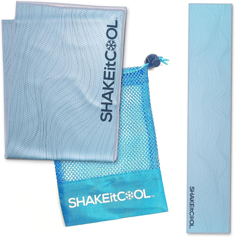 SHAKEitCOOL Original Cooling Towel – Be Cool in Style - Heat Relief, Soft, Lightweight, Sun Protection, Easy Clean - Perfect for Biking, Running, Yoga, Gym, Gardening - Blue Wave - Image 1
